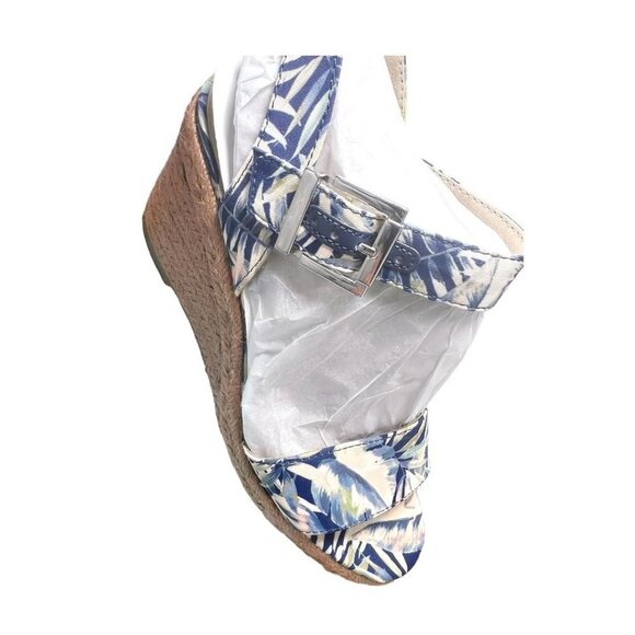 Lifestride Womens Blue Tan Floral Comfort Ankle Strap Wedge Sandals Sz 10 New - Picture 6 of 11
